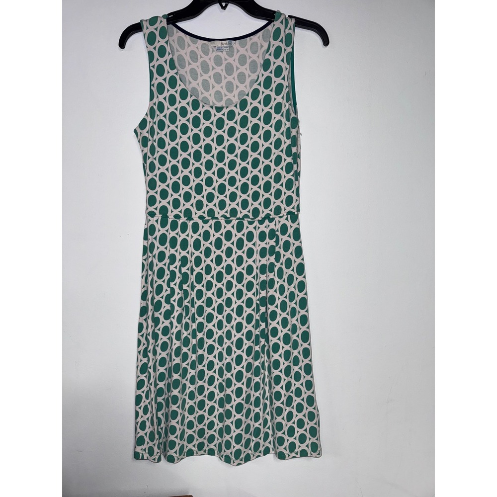 Boden Green White Geometric Oval Print Sleeveless Jersey Fit Flare Dress Size 4